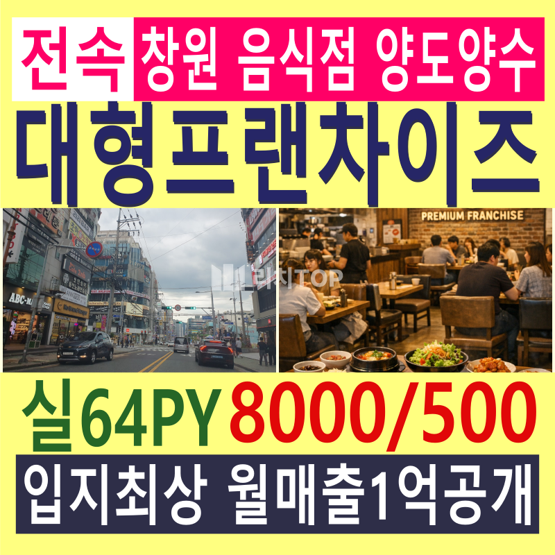경남 창원시 성산구 상남동 \u2714\ufe0f제주은희네 국밥 양도양수/ 1층/ 입지최상/ 도로전면/ 월평균 매출 1억(포스매출공개가능)/프랜차이즈 브랜드파워/[중심상업지+대단지아파트+오피스텔밀집구역+관공서 및 은행 밀집] 영업인프라 최상 월세 매물번호 13681 사진 1